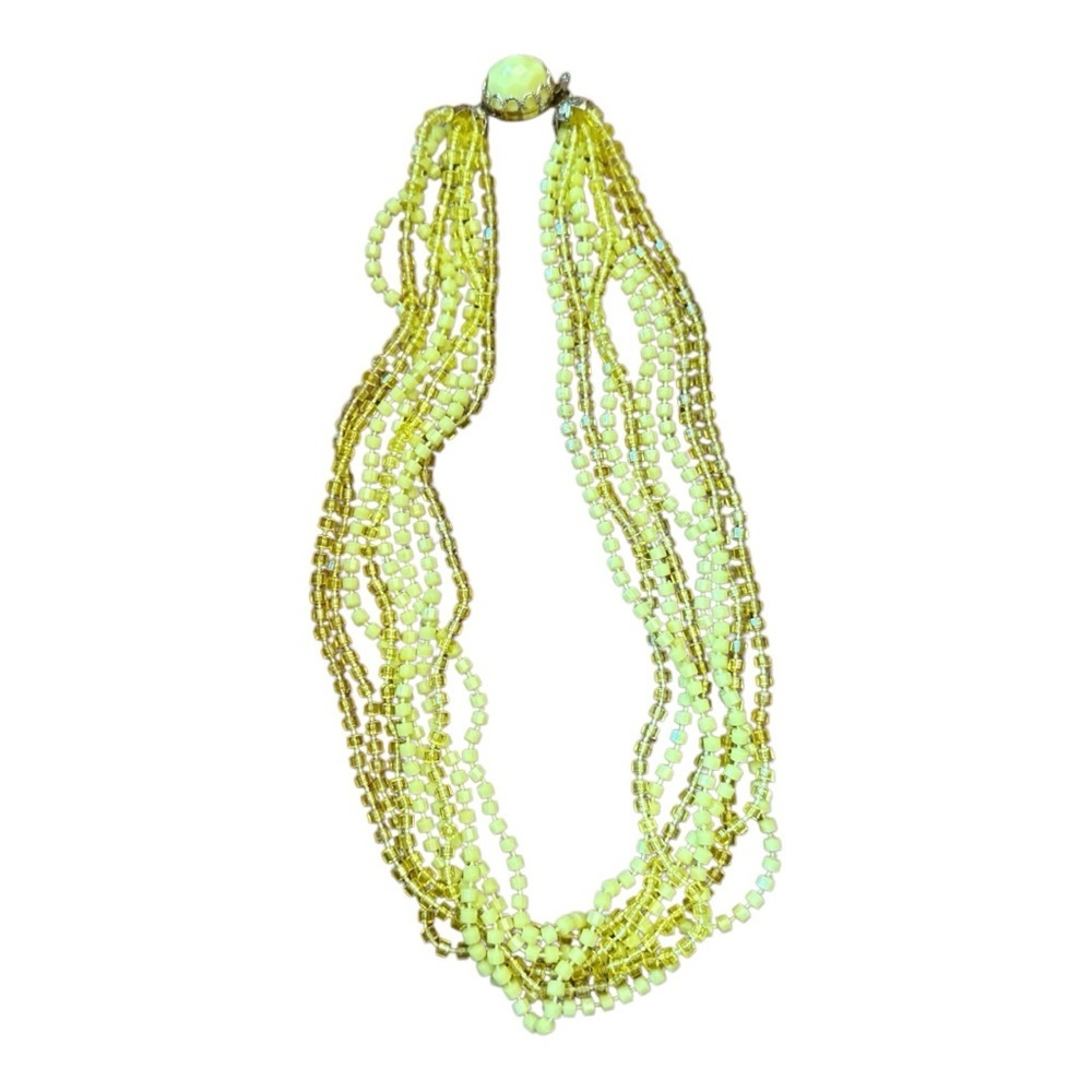Vintage 8 Strand Bead Yellow Necklace Made in Hong Kong
